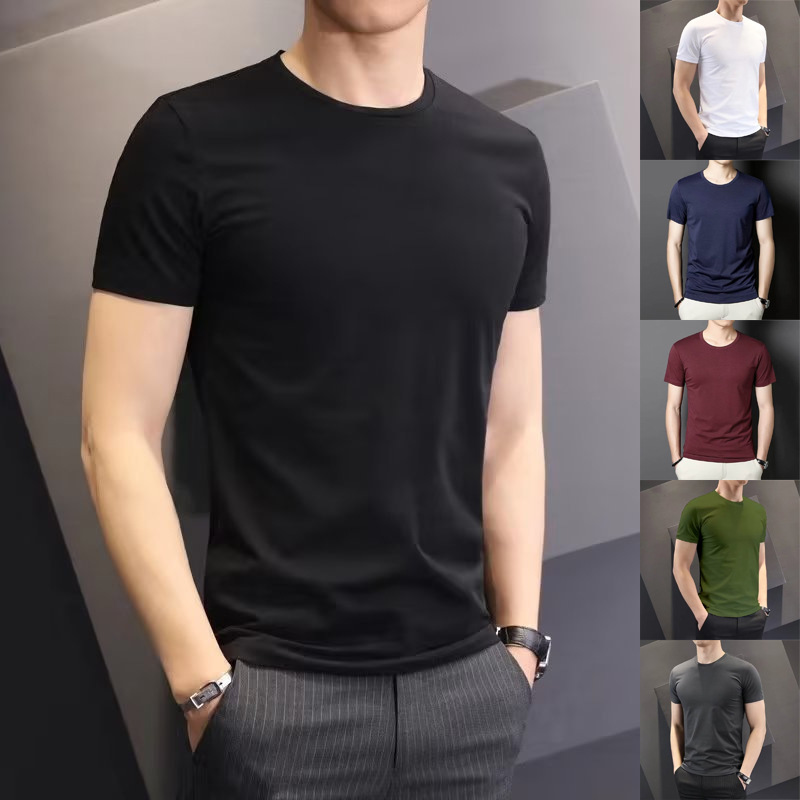 Clothing short sleeved t-shirt men's summer Korean version slim fit thin 140g polyester foreign trade solid color base shirt