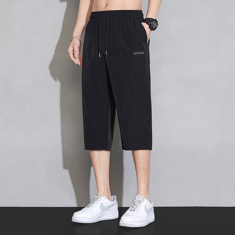 Ice silk men's summer thin casual shorts men's trendy brand loose sports quick drying six quarter pants men