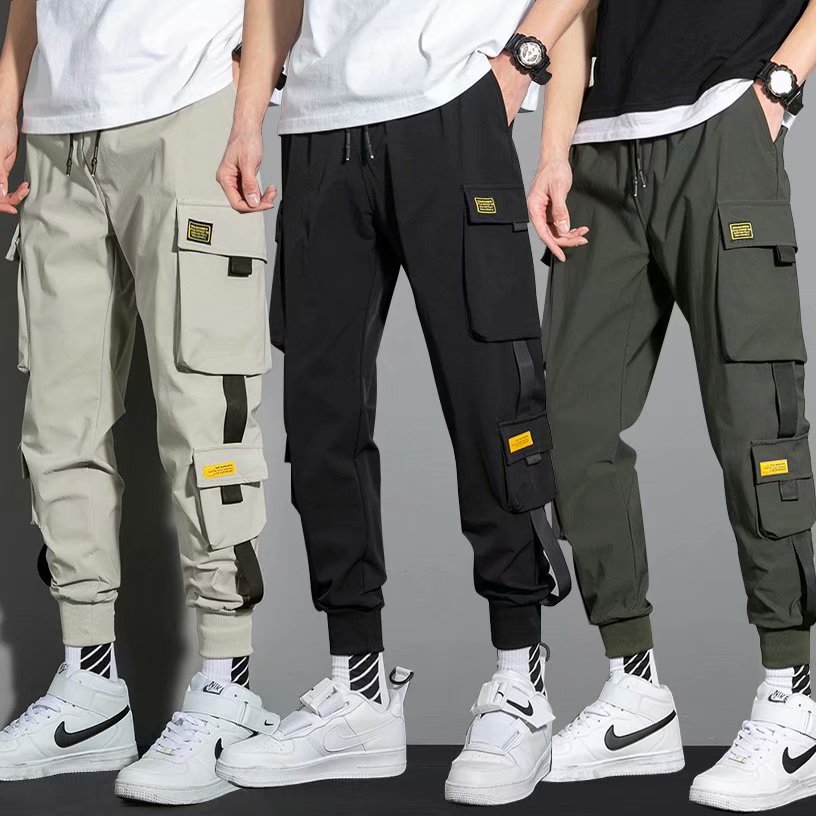 Clothing thin style multi pocket American work pants for men, foreign trade spot wholesale, foot binding Harlan cropped pants