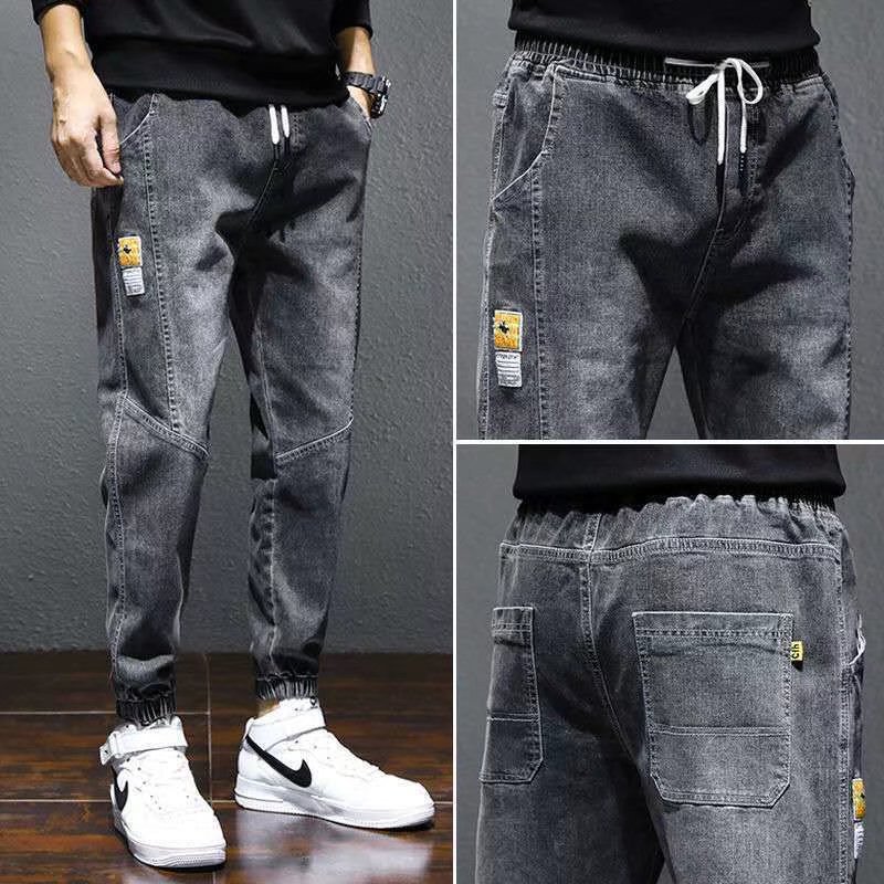 Jeans men's spring and autumn new style plus size trendy brand workwear loose nine quarter pants Haren casual ankle binding
