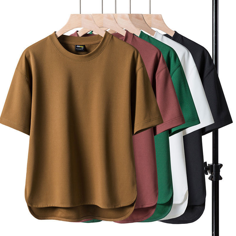 Short sleeved T-shirt men's summer new T-shirt solid color versatile round neck pullover loose half sleeved top