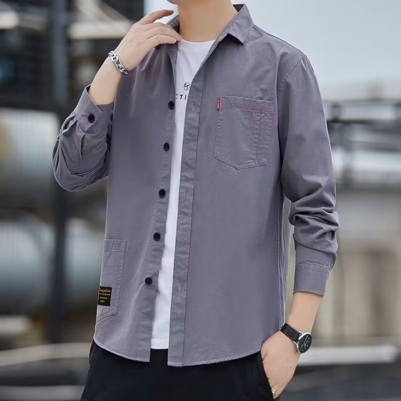 Men's long sleeved casual workwear shirt, men's spring and autumn base shirt, versatile and trendy men's jacket Men's long sleeved casual workwear shirt, men's spring and autumn base shirt, versatile and trendy men's jacket
