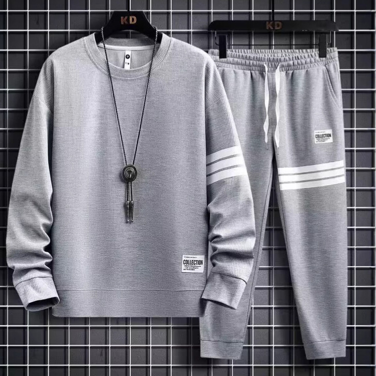 Clothing men's casual sports suit autumn new striped splicing two-piece set round neck sweatshirt loose jacket Clothing men's casual sports suit autumn new striped splicing two-piece set round neck sweatshirt loose jacket