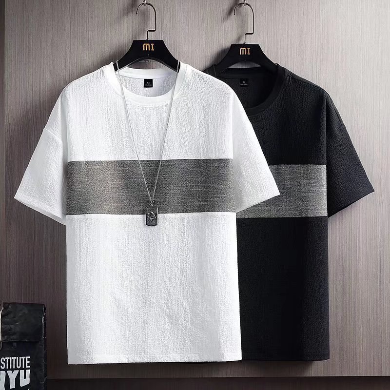 Clothing Summer Short sleeved Men's Korean Edition Loose Fashion Trend Color blocked Personalized Spot Wholesale Casual Top