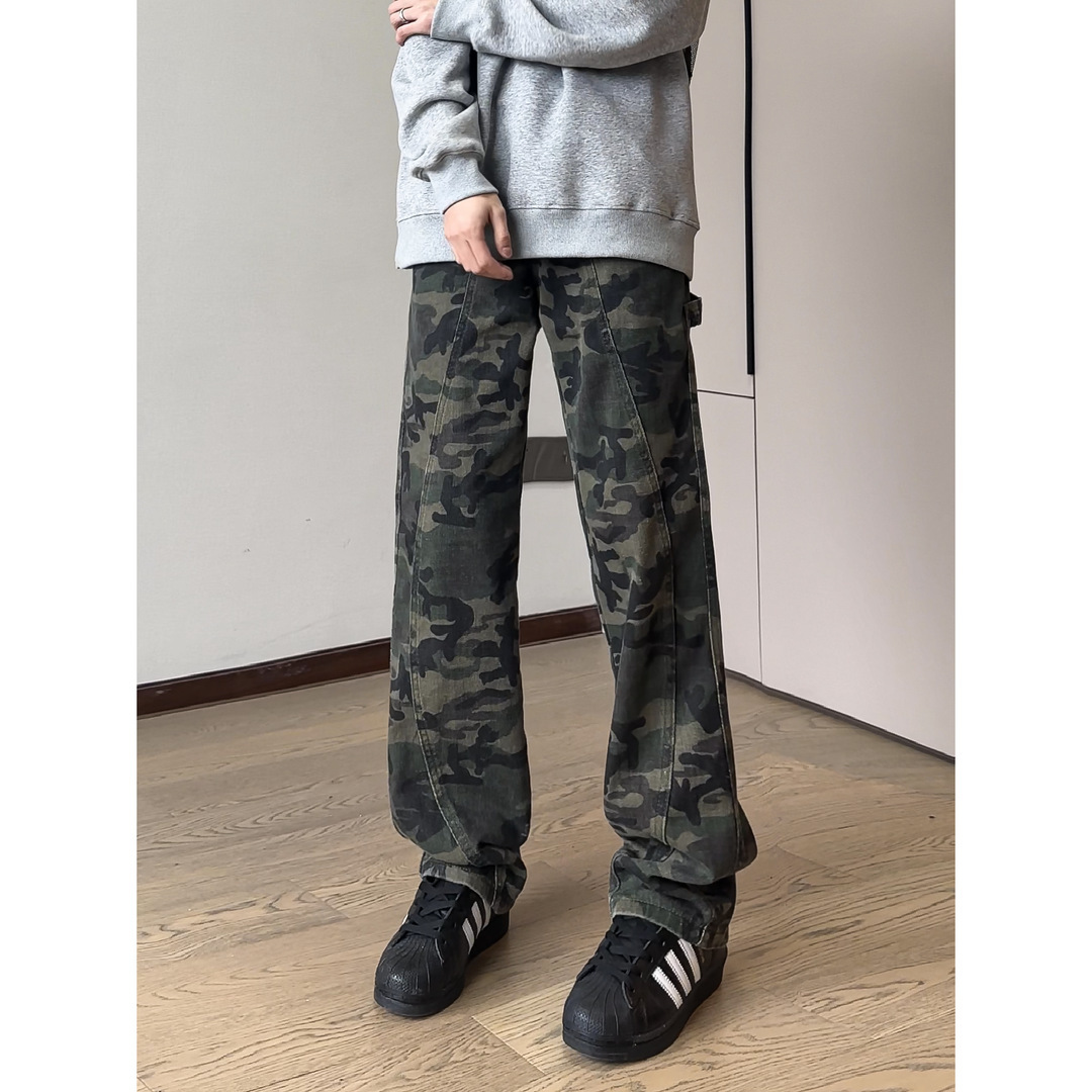 Camouflage workwear jeans for boys, American high street retro pants, loose straight leg trendy Yixuan clothing Camouflage workwear jeans for boys, American high street retro pants, loose straight leg trendy Yixuan clothing