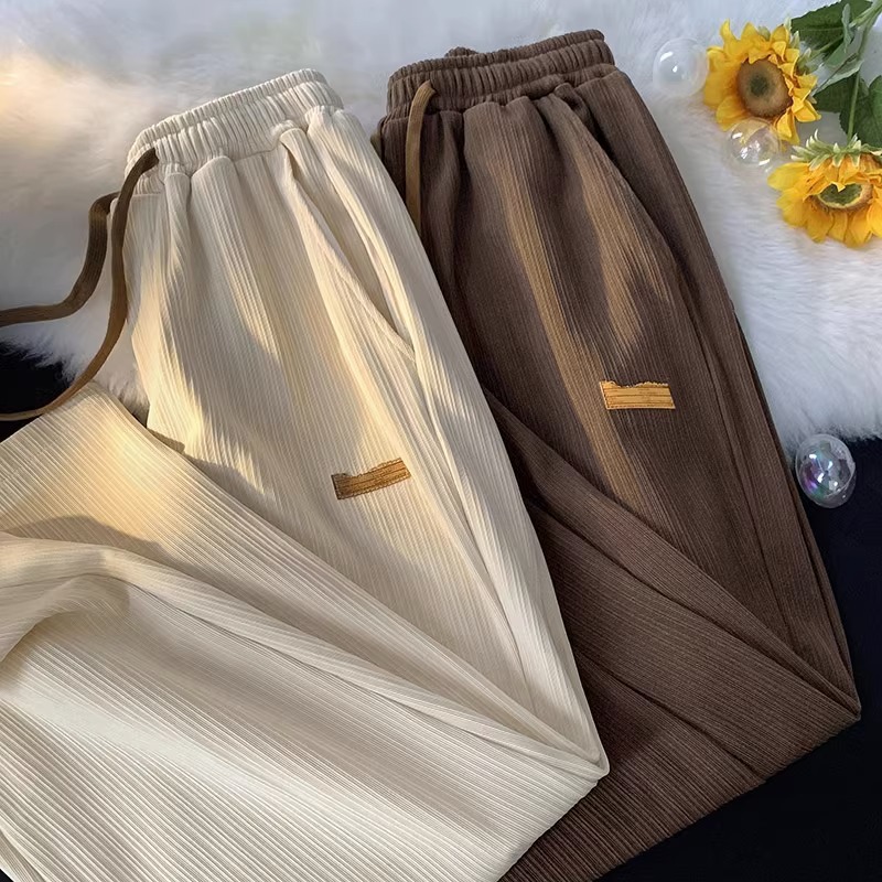 Men's and women's summer thin ice silk high-end wide leg pants design, loose casual long pants straight leg pants