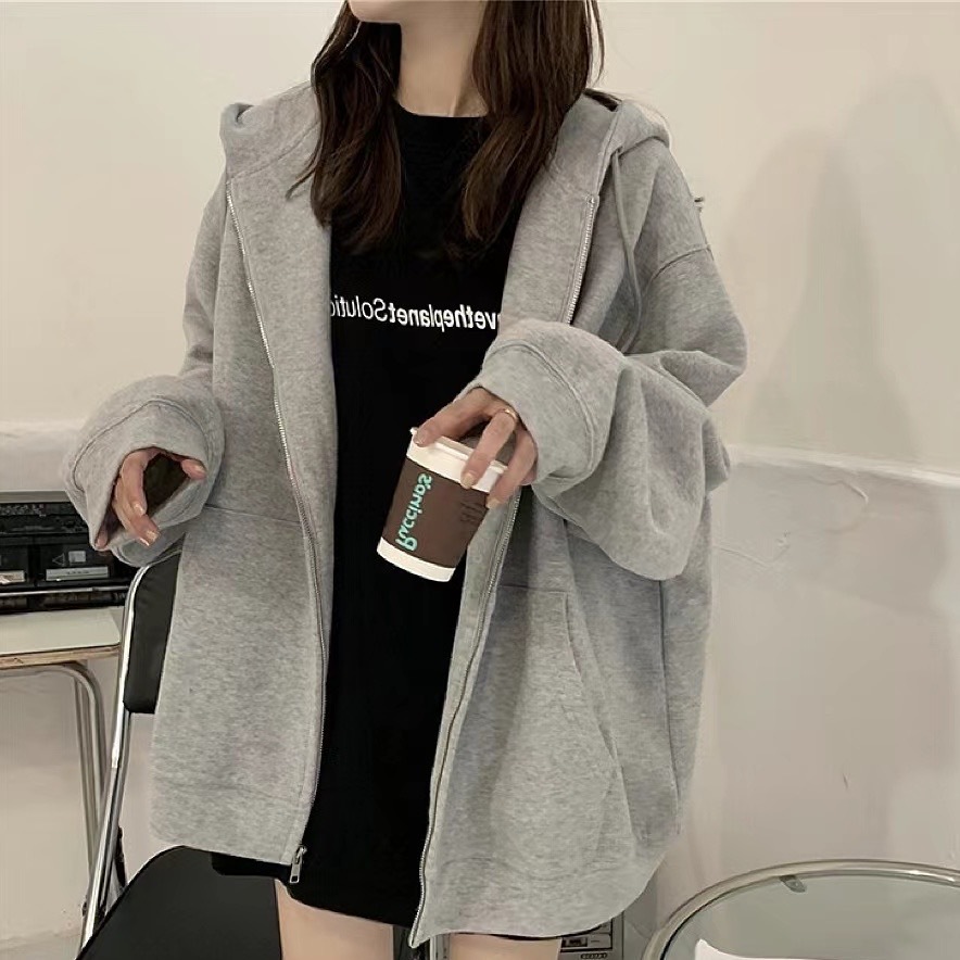 Cross border hooded zipper cardigan sweatshirt for women in Spring and Autumn 2025, new Korean version, casual loose fit, slimming and lazy style jacket