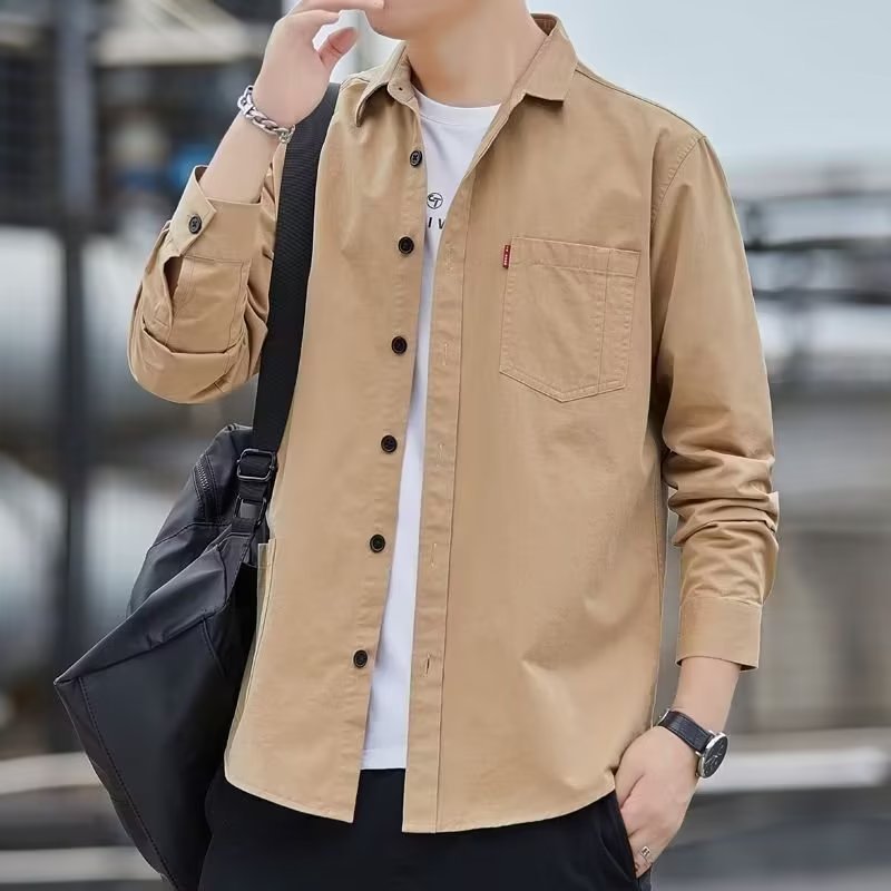 Men's long sleeved casual workwear shirt, spring and autumn base shirt, versatile and trendy men's jacket, men's clothing