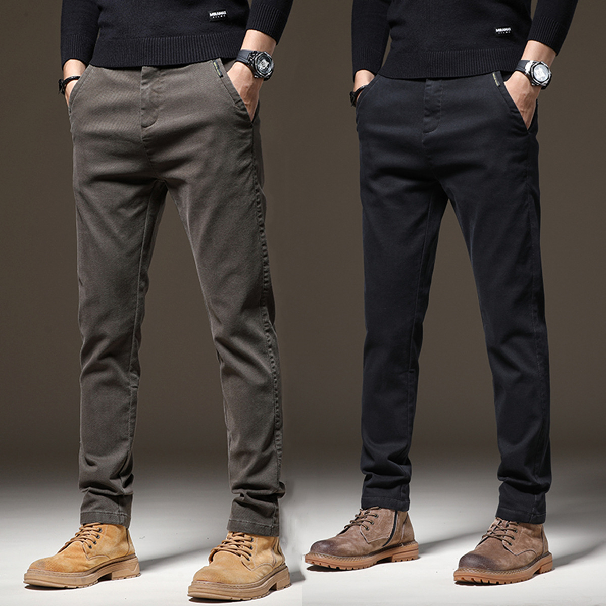 New autumn clothing, medium thick men's casual pants, business slim fit, small leg straight leg, foreign trade elastic trousers