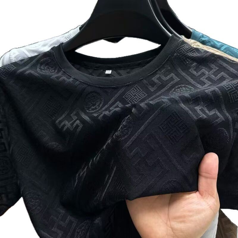 2025 New Short sleeved Ice Silk T-shirt Summer 3D 3D Jacquard Men's Quick drying Round Neck Top for Men 2025 New Short sleeved Ice Silk T-shirt Summer 3D 3D Jacquard Men's Quick drying Round Neck Top for Men