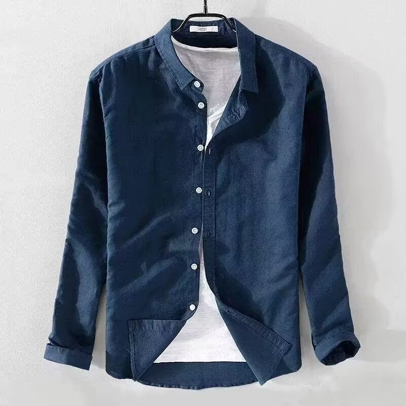 Foreign trade linen shirt men's long sleeved shirt casual collar solid color loose breathable linen shirt men's wholesale Foreign trade linen shirt men's long sleeved shirt casual collar solid color loose breathable linen shirt men's wholesale