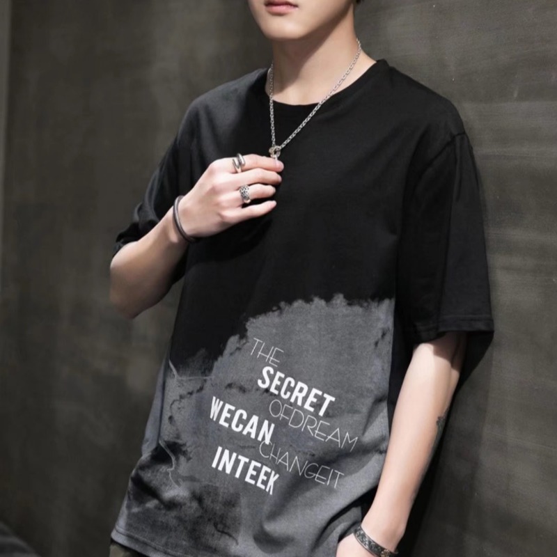 Summer new short sleeved men's Korean version slim fit breathable personalized printed youth top wholesale