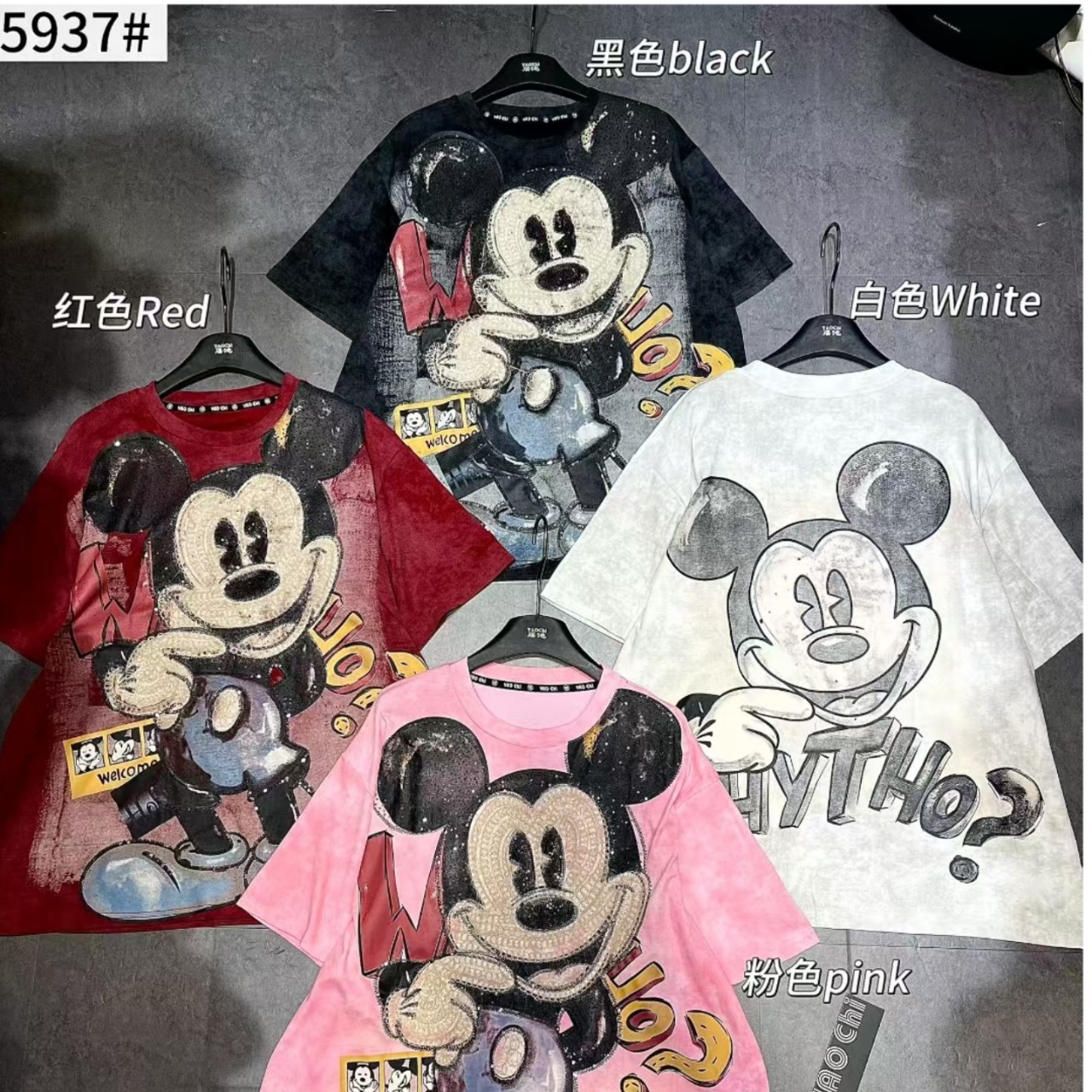 Trendy women's clothing 2025 autumn European goods plus size short sleeved T-shirt Heavy Industry European and American cartoon comic Mickey Mouse hot stamping