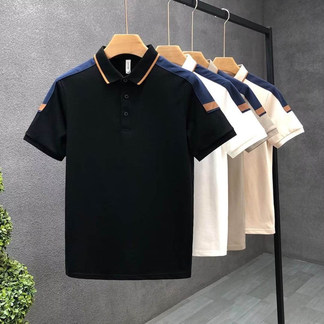 Summer collar polo shirt short sleeved T-shirt 2023 new item for boys retro ins splicing half sleeved T-shirt on top for men