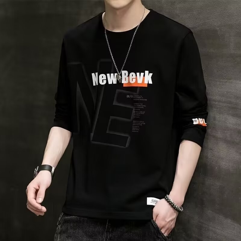 Clothing long sleeved T-shirt men's autumn new thin Korean version slim fit round neck letter fashionable trendy top