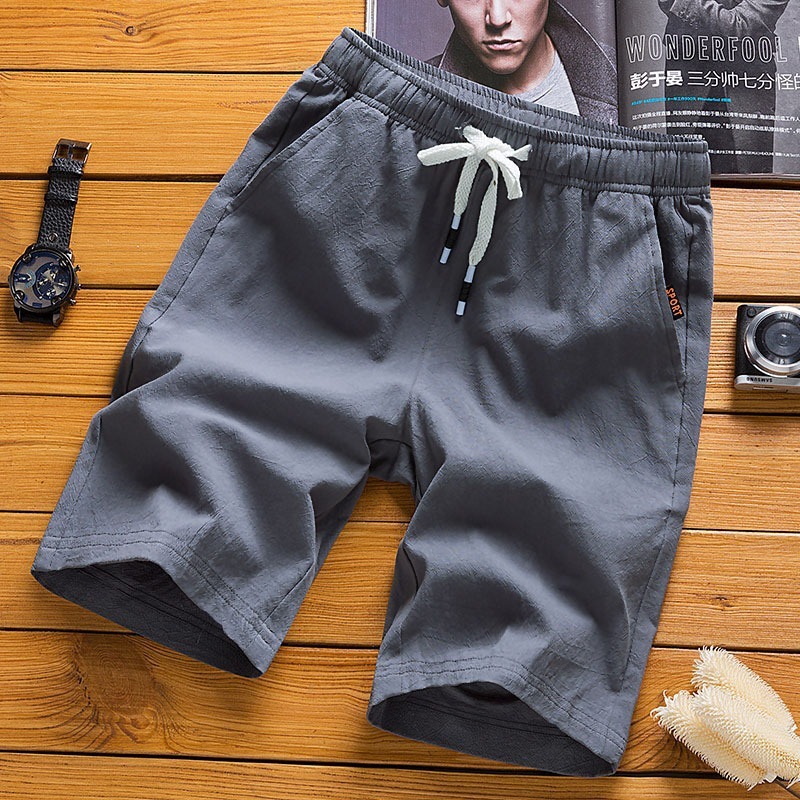 Summer ice silk men's plus size outerwear sports pants casual beach pants mid pants men's five quarter shorts