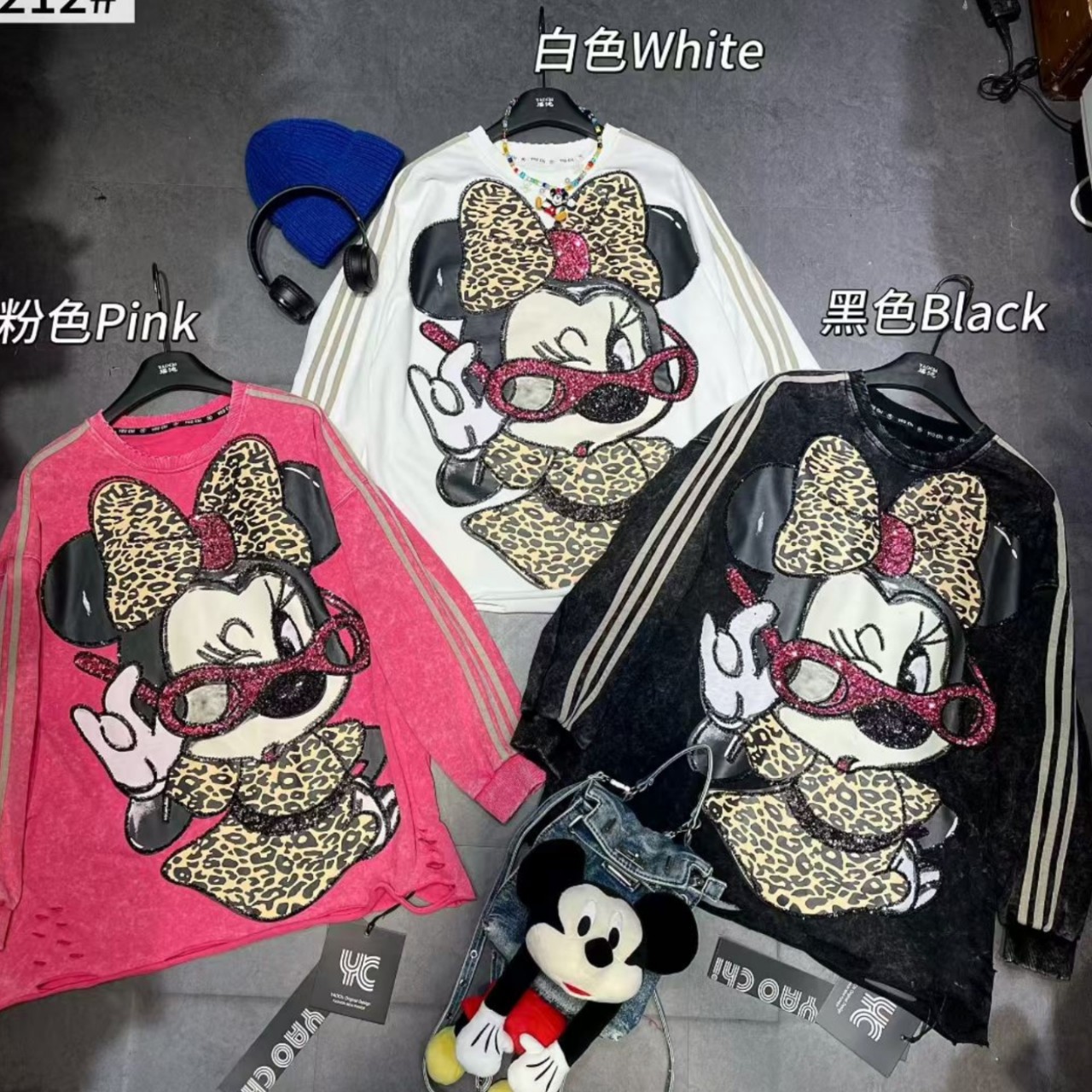 American retro washed vintage 100% pure cotton short sleeved t-shirt, heavy-duty Mickey print trend, personalized women's fashion trend