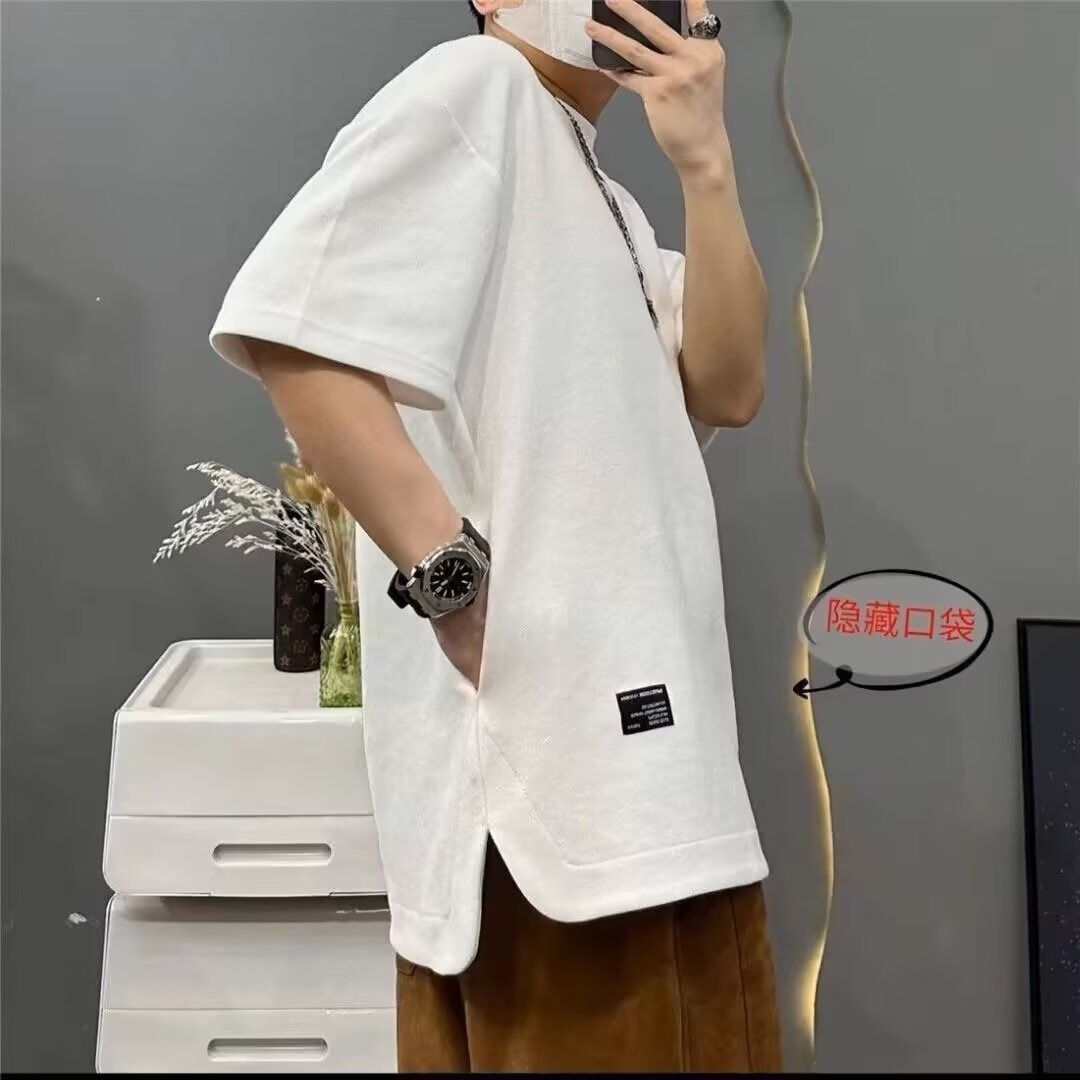 Foreign trade multi pocket short sleeved T-shirt for men, loose and versatile, casual and simple half sleeved base shirt wholesale