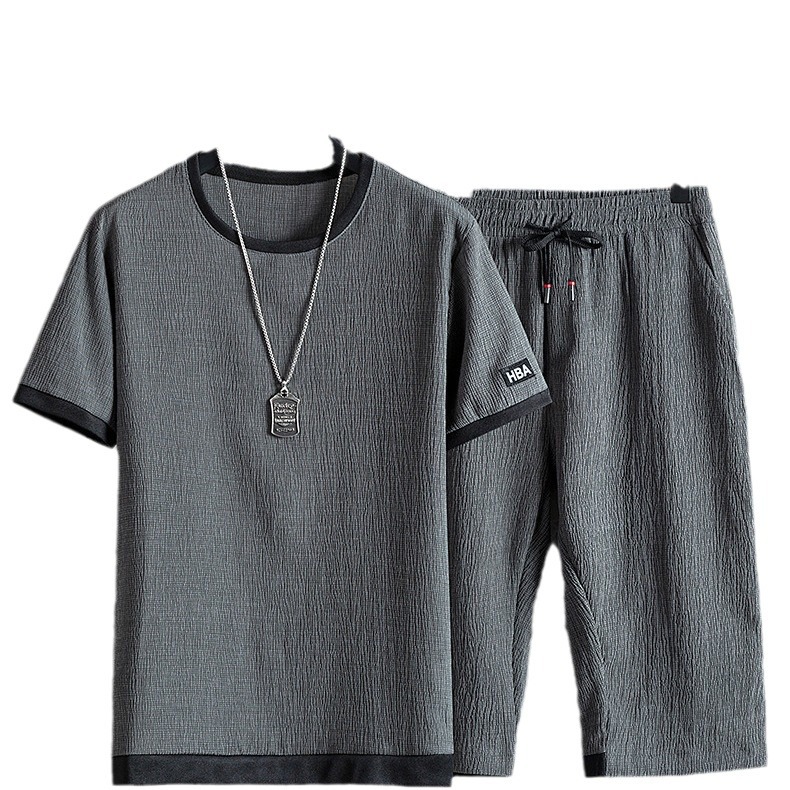 Ice silk short sleeved T-shirt men's summer thin Korean version ant wrinkled handsome casual versatile sports suit Ice silk short sleeved T-shirt men's summer thin Korean version ant wrinkled handsome casual versatile sports suit