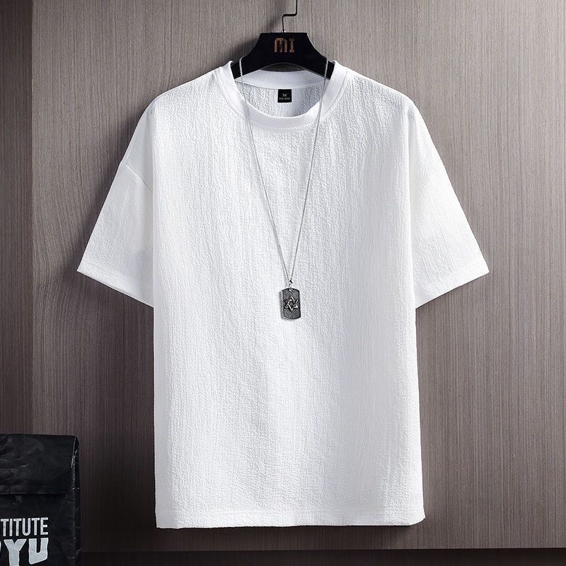New Half Sleeve T-shirt Cotton Linen Short Sleeve T-shirt for Men Summer Solid Color Loose Bottom Shirt White New Half Sleeve T-shirt Cotton Linen Short Sleeve T-shirt for Men Summer Solid Color Loose Bottom Shirt White