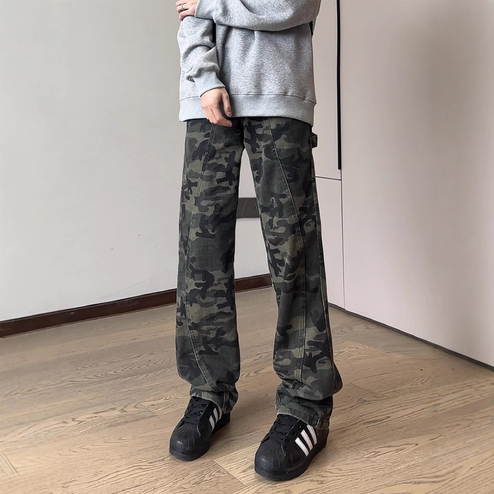 Camouflage workwear jeans for boys, American high street retro pants, loose straight leg trendy Yixuan clothing Camouflage workwear jeans for boys, American high street retro pants, loose straight leg trendy Yixuan clothing