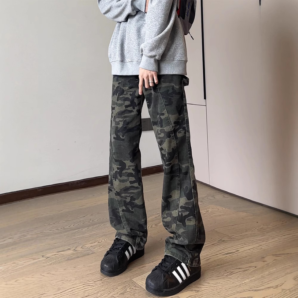Camouflage workwear jeans for boys, American high street retro pants, loose straight leg trendy Yixuan clothing Camouflage workwear jeans for boys, American high street retro pants, loose straight leg trendy Yixuan clothing