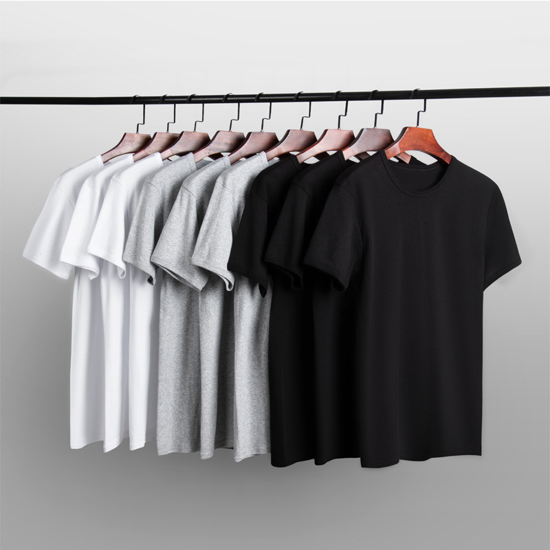 Short sleeved T-shirt for men in spring and summer, Korean version, slim fit round neck, thin work clothes, black and white gray, simple solid color base sweatshirt