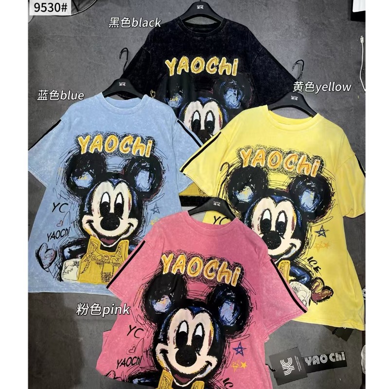 New Heavy Industry Cartoon Donald Duck Design Sense Round Neck Washed Water Aged Short Sleeve T-shirt for Women, Loose and Versatile Top Trendy New Heavy Industry Cartoon Donald Duck Design Sense Round Neck Washed Water Aged Short Sleeve T-shirt for Women, Loose and Versatile Top Trendy