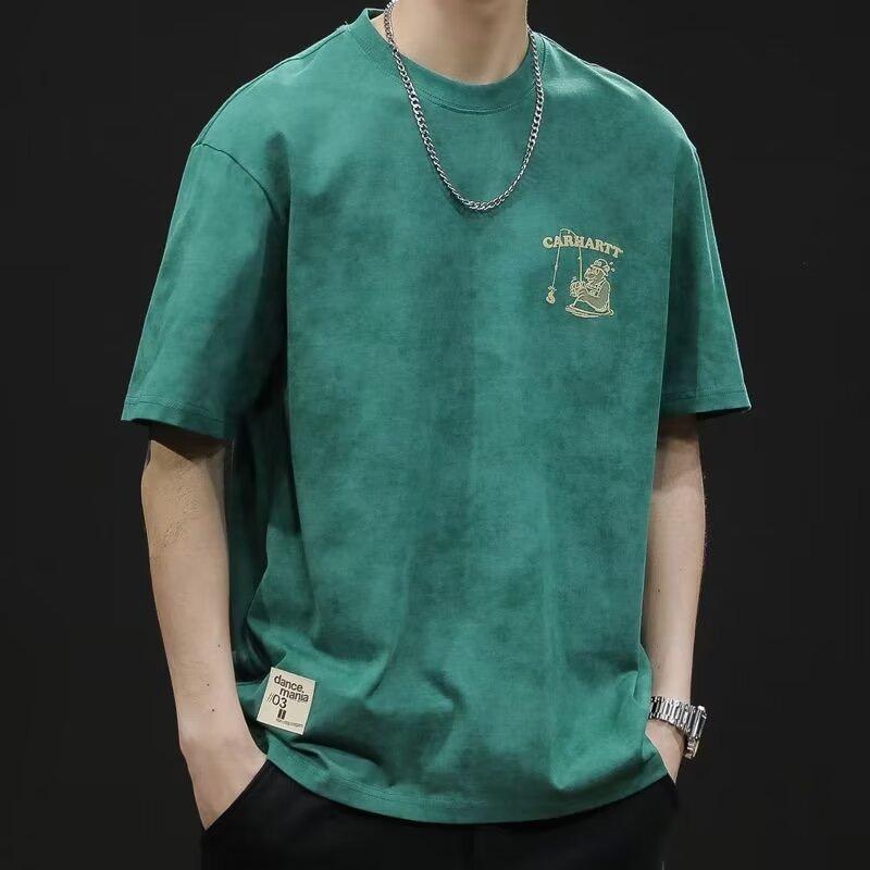 Hong Kong style cartoon versatile printed clothes, trendy short sleeved T-shirt for men in summer, loose and casual ins half sleeved T-shirt