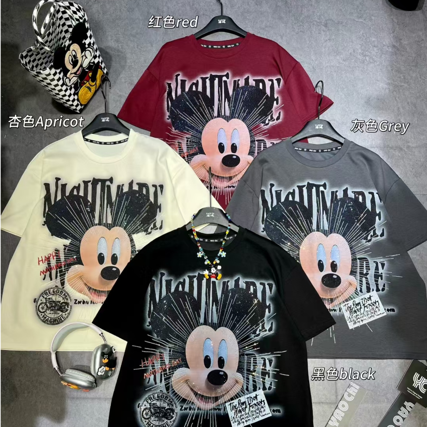 Trendy T-shirt Large Loose Trendy T-shirt Top 2025 Loose Heavy Industry Diamond Inlaid Women's Wear