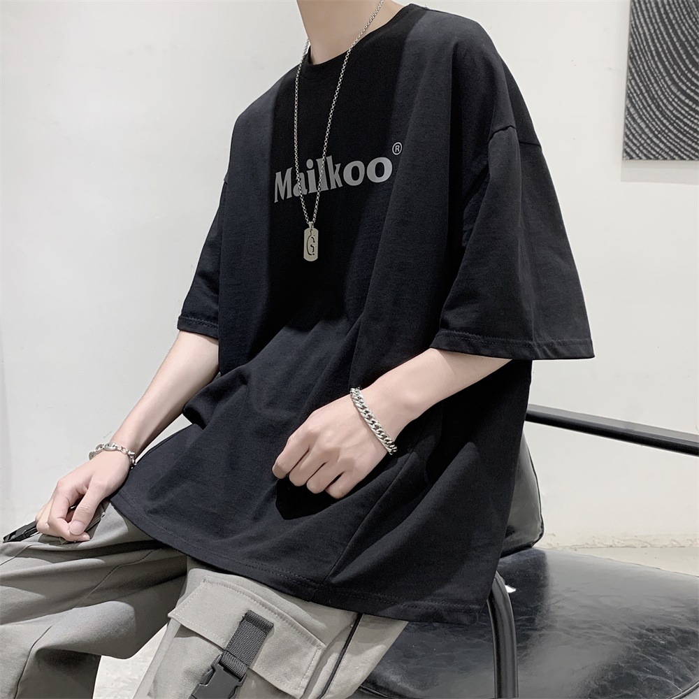 Men's short sleeved Hong Kong style Instagram trendy simple and fashionable Harajuku clothing summer student loose Korean version trendy cool T-shirt