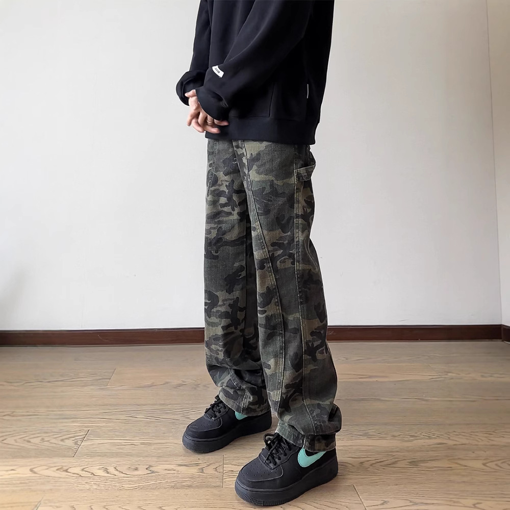 Camouflage workwear jeans for boys, American high street retro pants, loose straight leg trendy Yixuan clothing Camouflage workwear jeans for boys, American high street retro pants, loose straight leg trendy Yixuan clothing