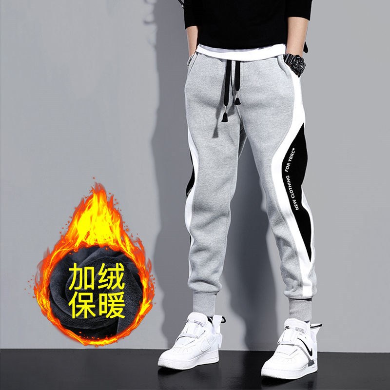 Velvet pants for men, autumn and winter new style, thickened, warm, fashionable, spliced, contrasting color, trendy embroidery, English ankle binding sweatpants Velvet pants for men, autumn and winter new style, thickened, warm, fashionable, spliced, contrasting color, trendy embroidery, English ankle binding sweatpants