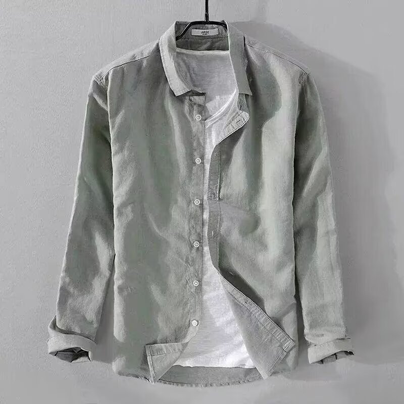 Foreign trade linen shirt men's long sleeved shirt casual collar solid color loose breathable linen shirt men's wholesale Foreign trade linen shirt men's long sleeved shirt casual collar solid color loose breathable linen shirt men's wholesale