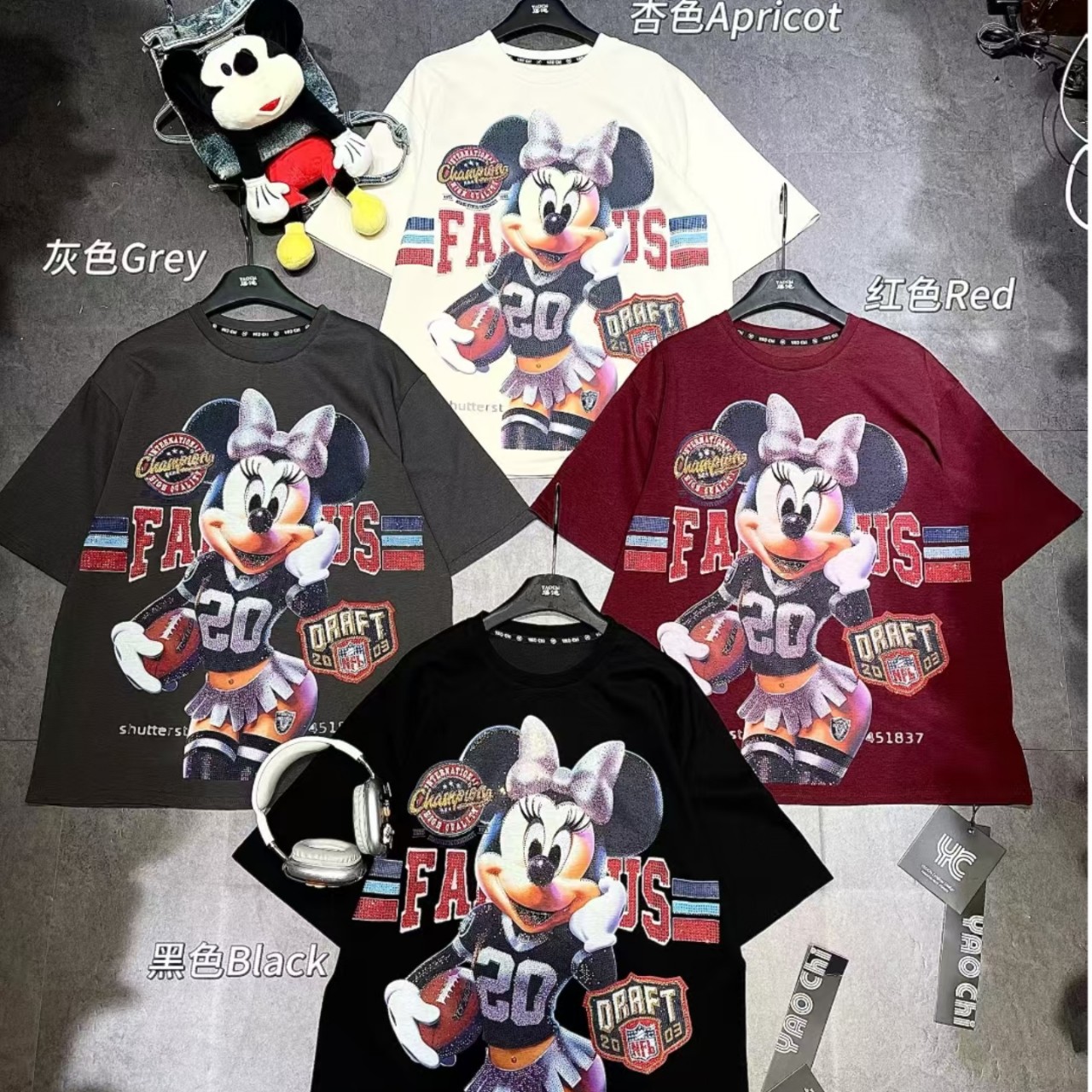 European cartoon Mickey T-shirt women's 2025 embroidered women's clothing autumn new item heavy letter printed sequin top