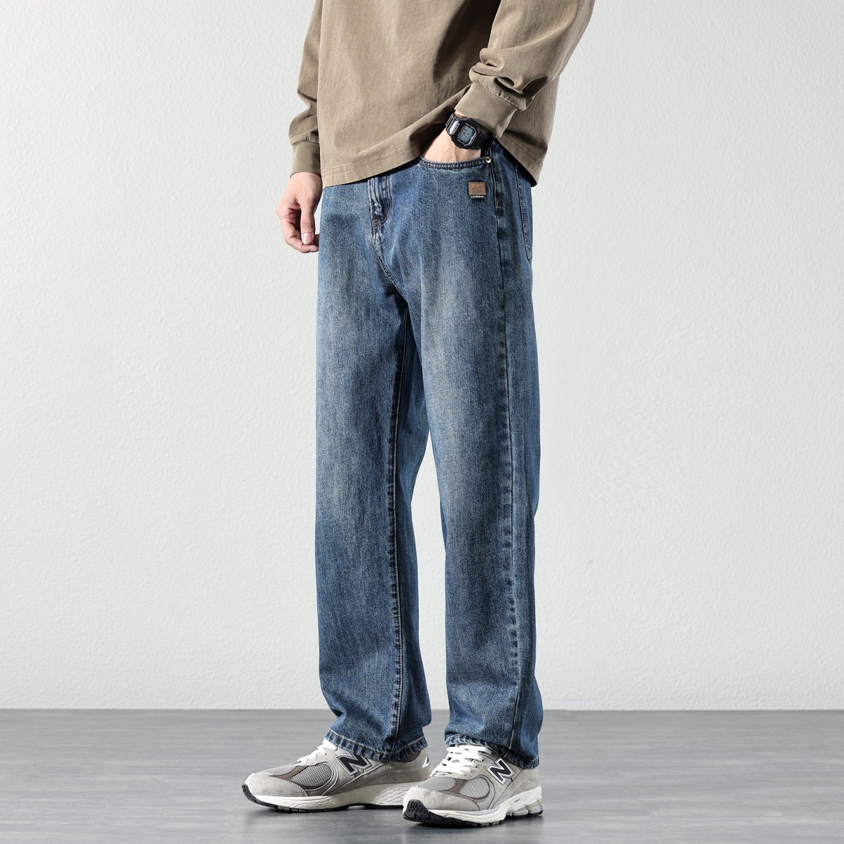 Clothing straight leg jeans men's blue loose wide leg casual pants 2025 spring and autumn fashion versatile