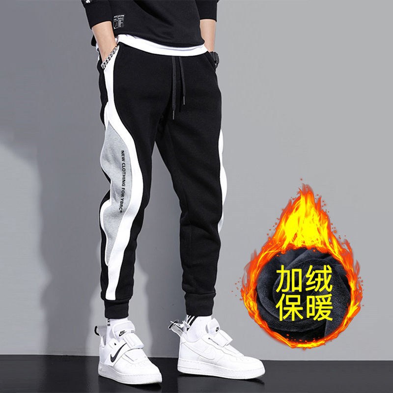 Velvet pants for men, autumn and winter new style, thickened, warm, fashionable, spliced, contrasting color, trendy embroidery, English ankle binding sweatpants Velvet pants for men, autumn and winter new style, thickened, warm, fashionable, spliced, contrasting color, trendy embroidery, English ankle binding sweatpants