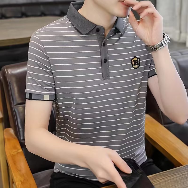 Direct sales polo shirt new spliced summer striped T-shirt men's top short sleeved summer casual T-shirt men Direct sales polo shirt new spliced summer striped T-shirt men's top short sleeved summer casual T-shirt men