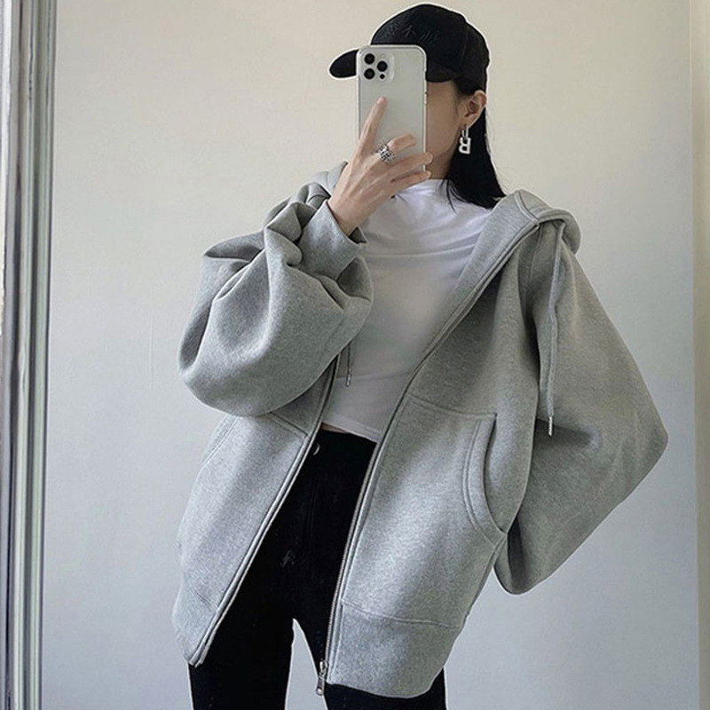 2025 new thin hooded zipper jacket for men and women in autumn, loose and casual, men's and women's gray hoodie, simple top