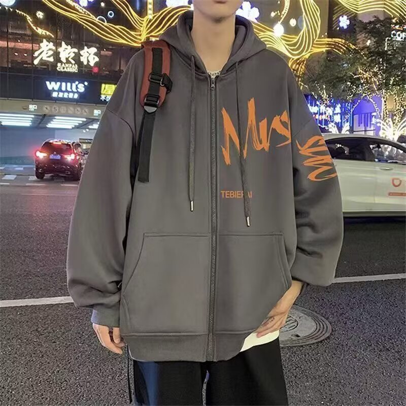 New clothing style hoodie, Hong Kong style loose and simple hooded sweatshirt, cardigan, unisex, trendy, handsome and versatile