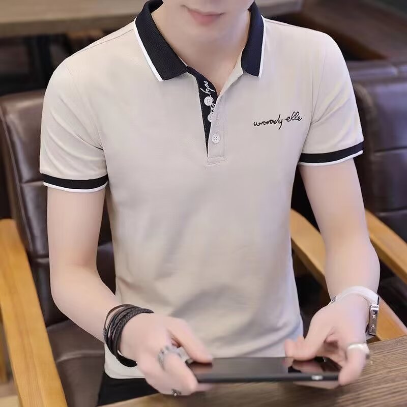 Short sleeved T-shirt men's polo shirt Korean version trendy brand slim fit ice silk T-shirt stand up collar half sleeved clothes Short sleeved T-shirt men's polo shirt Korean version trendy brand slim fit ice silk T-shirt stand up collar half sleeved clothes