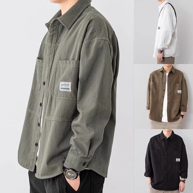 2025 New Spring and Autumn Regular Coat Shirt Loose Long Sleeve Autumn and Winter Kait Jacket Workwear Shirt Men's