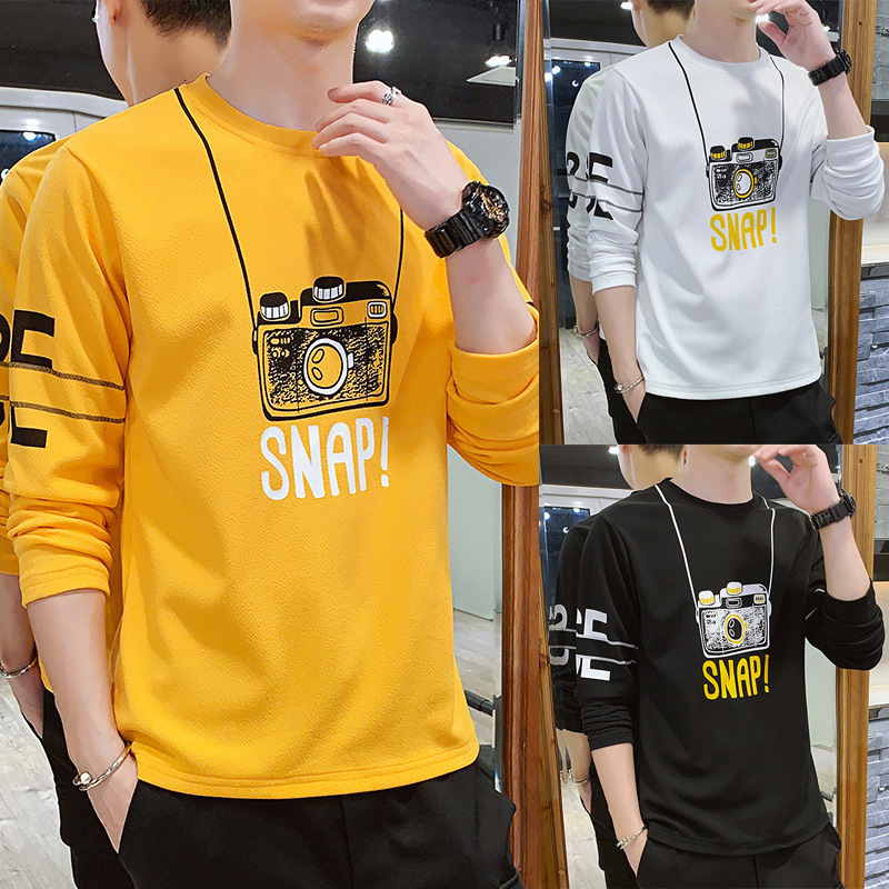 Long sleeved T-shirt men's autumn new Korean version new campus minimalist slim fit casual round neck printed trendy top