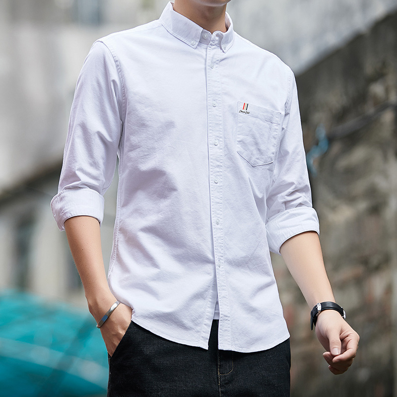 Cotton men's long sleeved 2024 new spring Oxford fabric solid color men's business casual cotton shirt men