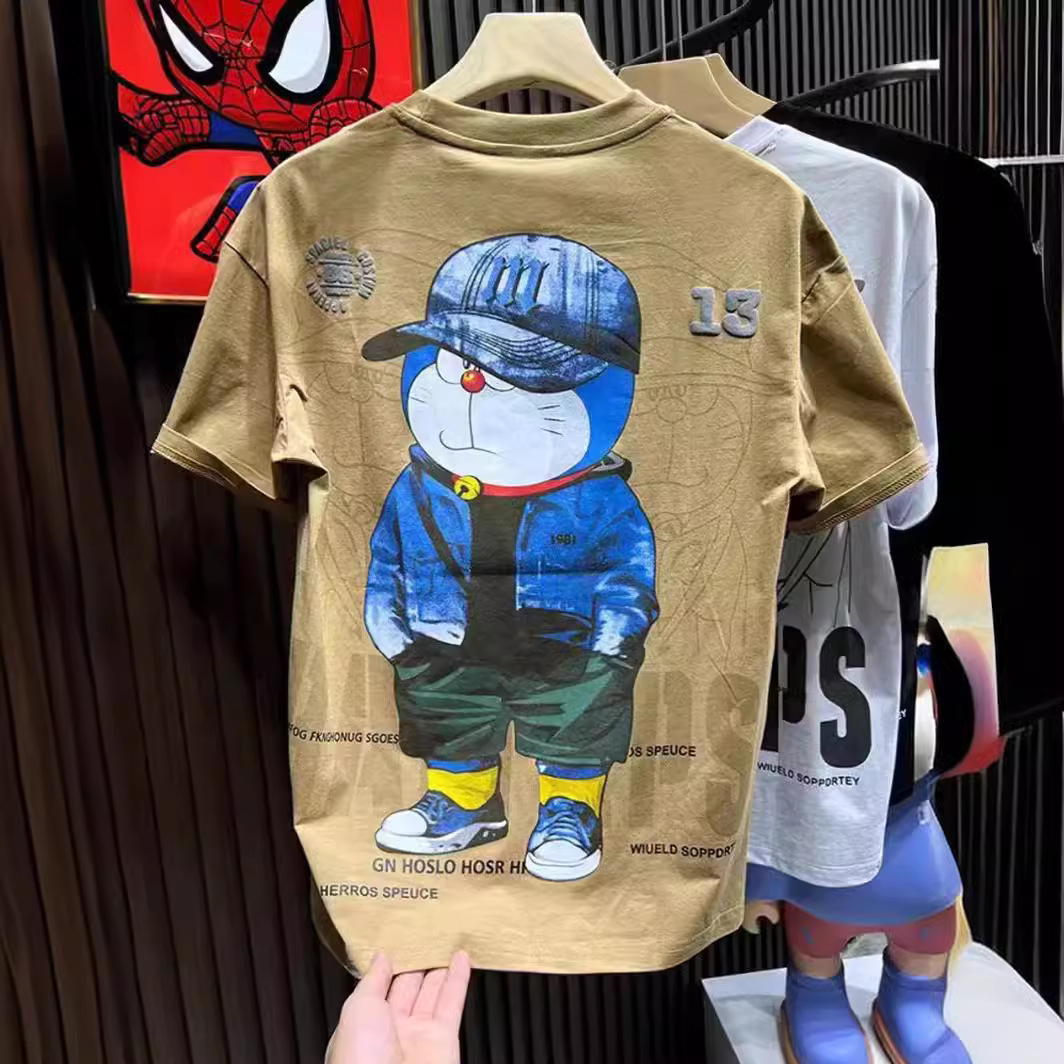 2025 Summer New T-shirt for Men and Women, Personalized Printed Design, Fashionable Falling Shoulder Loose and Versatile Half Sleeve T-shirt