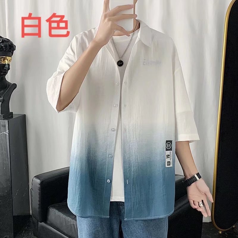 Ice silk shirt for men, short sleeved linen shirt, summer design, Hong Kong style, Japanese fashion, casual shirt jacket