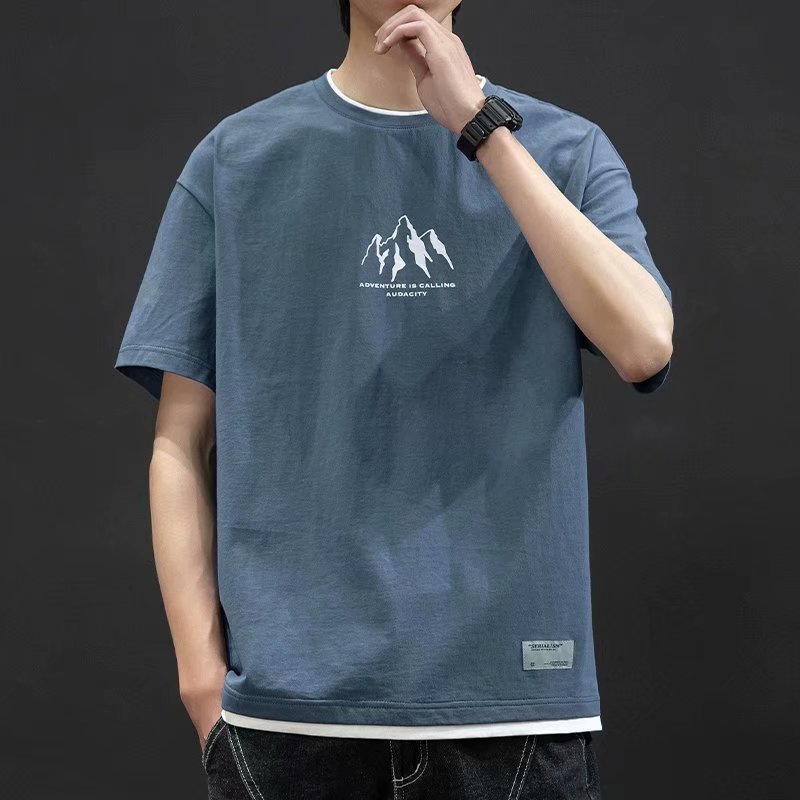 Summer New Japanese T-shirt Short sleeved Men's Trendy Brand Ins Fake Two piece Trendy Loose Half Sleeve Clothes T-shirt Wholesale