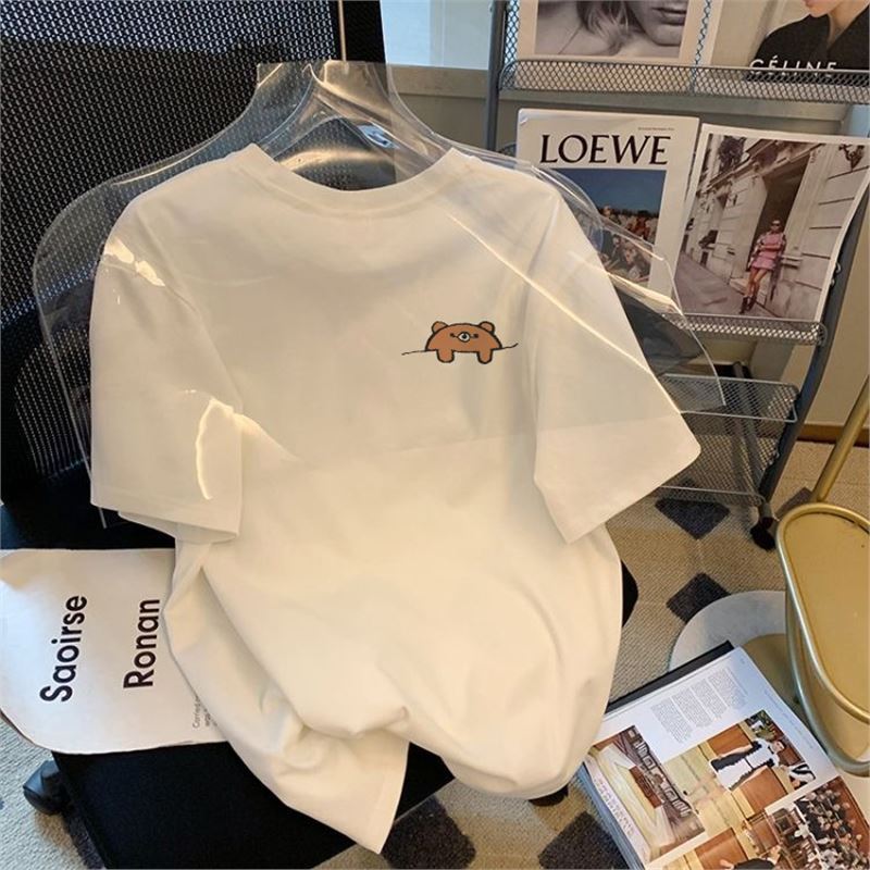 Men's T-shirt Fashion Youth Pure White Round Neck Top Printed Versatile Casual Retro Top Couple's Same Style