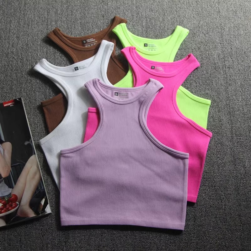 French sweet and spicy style! Off shoulder high neck fitness vest, women's breathable quick drying running knit sleeveless sports top