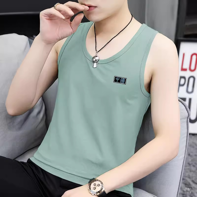 Men's high-end 2024 new men's vest, quick drying fitness breathable ice silk thin upper garment, men's sleeveless T-shirt
